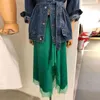 الربيع الأنيق الرباط المرقعة الأخضر المرأة التنانير الكورية الأزياء غير النظامية faldas موهير الصيف عالية الخصر فام jupe 210514