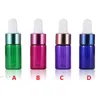 3ML bleu vert violet rose or 3 ml bouteille de goutte de verre vide petite bouteille d'huile essentielle avec capuchon coloré pour Echantillon liquide