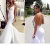 Seksowne suknie ślubne bez pleców suknia ślubna syrenka koronkowe paski Spaghetti Sweep Train wykonane na zamówienie Plus rozmiar 2021 projektant vestido de novia
