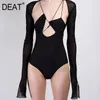 Sexy Strap Style Halter Collar Solid Black One-piece Top Personalità alla moda Tute per le donne Primavera GX386 210421