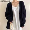 Matakawa casual lange mouwen oversize gebreide vest Koreaanse chique single-breasted vrouw truien v-hals trui jas vrouwen 210513