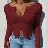 Lucyever Sprin Sonbahar Kadın T-shirt Çizgili Örme Seksi Slim Fit Hırka Kadın Çift Fermuar Uzun Kollu Kırpma Kadın 210521 Tops