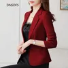 Черный костюм куртка женская тонкий пиджак весна летние голубые s корейский офис белый три четверти рукава повседневная пальто mujer 211006