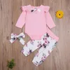 3-24M Spring Autumn born Infant Baby Girls Clothes Set Bow Romper Flower Pants Outfits Costumes 210515