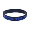 100 Stück Back The Blue Line Silikonkautschuk-Armband, dicke oder dünne Buchstaben, Logo, Erwachsenengröße, als Werbegeschenk240O