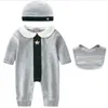 Mode Neugeborenen Baby Junge Mädchen Overall Langarm 100% Baumwolle Säuglingsspiel + Hut lätzchen 3Pcs Casual Outfit kinder baby Kleidung