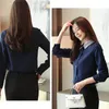 Autumn Women Blouses Office Lady Shirts Tops Solid Red Chiffon Cardigan Button Bottom 5977 50 210508