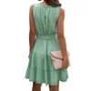 Summer Dress Women Sleeveless Casual Solid Slim Ladies Backless Sashes O-neck A-Line Women Midi Dress Female Sundress Vestidos 210416