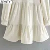 Mulheres vintage giro para baixo colarinho corduroy mini vestido feminino plissados ​​manga sopro casual uma linha vestido camisa vestidos ds4986 210420