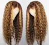 Hoogtepunt Kleur Menselijk Haar Krullend Diep Water Golf Frontale Pruiken voor Zwarte Vrouwen Braziliaanse 13x1 T Deel Blond synthetisch Kant Fr8770884