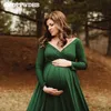 Moederschap fotografie rekwisieten moederschap jurk zwangere v-hals uit schouder lange mouwen foto shoot Maxi zeemeermin baby douche jurk Q0713