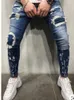 Otoño Moto Biker Jeans Ripped Patchwork Mens Jeans Pantalones Hombres Slim Stretch Pantalones Blue Hole Lápiz Pantalones Jeans para hombres X0621