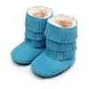 Solid Colors Fringe Baby Snowboots Zuigeling Schoenen Bont Binnen Pasgeboren Eerste Walers Boot Boot Girls Schoenen Mocassin Stocking Shoe 210413