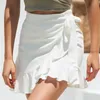 セクシーなミニスカートファッション女性固体フリル包帯レースアップショートアラインプリーツシフォンボービーチスカートファルダN50 210621