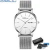Relojes de mujer CRRJU, movimiento de cuarzo japonés, reloj de pulsera minimalista con fecha automática para mujer, reloj de malla inoxidable de 36mm, reloj femenino 210517