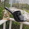 Unik metallbrev Strange Heel Mules för tjejer Äkta läder Peep Toe Slingbacks Slip-on Summer Sandals Women Y220211