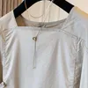 Корейская боковая кружева вверх кнопка рубашка рубашка слоеного рукава квадратный воротник женская блузка лето причинно-следственная смесь blusas de mujer 6j441 210603