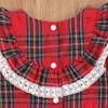 lioraitiin 0-24M Newborn Baby Girl Christmas Romper Long Sleeve Plaid Peter Pan Collar Jumpsuit G1221