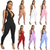 Kvinnor Fitness Jumpsuits Rompers Sexig Solid Färg Halter Baklösa Ärmlös Full Längd Panelad Sportkläder Aerobics Kläder