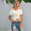 Summer Women Tshirts Bez Ramiączek Sling Tie Drukowanie Koszulka Koszulka z krótkim rękawem Damska Moda Off Ramię Crop Tops Femme 210517