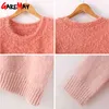 Mohair Loose Patchwork Sweater Women Christmas Ladies Pink Women's Knitted s Pullovers Spring Female 210428