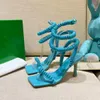 Messia ster sandalen blauw-groene spiraal decoratieve mode schoenen multifunctioneel vrije tijd hak hoogte 8,5 cm echt lederen zool ontwerper schoenveter frame 35-42