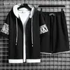 Mode Mäns uppsättningar Hooded Summer Casual Sportkläder Män Kortärmad Zipper Toppar + Shorts 2 Piece Hip Hop Streetwear Male Tracksuit 210806