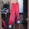 Calças femininas capri coreano casual cargo meninas Harajuku streetwear moda veludo cotelê fita larga vintage hip hop calças rosa 2021