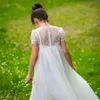 Boho Chic Flower Girl Платья винтажные короткими рукавами младшие подружки невесты длиной до пола длиной Богемский 1-й Причастие для маленьких девочек