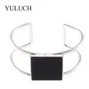 Yuluch Ouverture Design Bracelets en métal pour femme avec rectangle en bois Simple Géométrique Alliage à la mode Femmes / Dames / Filles Bijoux Q0719