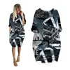 Abiti casual Camicie midi Donna Graffiti Moda stampata 3d Harajuku Manica lunga Pipistrello da donna Abbigliamento Hip Hop taglie forti