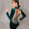 Sexy Backless Diamond Tassel Velvet Dress Women's Long Sleeve Bodycon Mini Club Celebrity Evening Party Vestidos Winter 210527