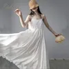 Summer Women White Long Beach Spaghetti Strap Vintage Bawełna Koronki Maxi Slip Dress 210415
