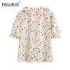 Doce floral cópia blusa mulheres verão babados borboleta camisa vintage de manga curta curta colar senhoras casuais tops 210508