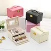 Large Jewelry Storage Box Packaging Display Earring Ring Necklace with Mirror Watch Organizer Carrying Cases 210423