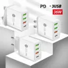36Wクイック充電PD充電器QC3.0 USB CタイプC 4ポートTravel Wall Charger for iPhone 12 13 14 15 Samsung Xiaomi F1