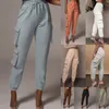 Women High Waist Joggers Cargo Pants Drawstring Solid Color Loose Sweatpants Running Workout Active Trouser With Pockets Women's & Capris