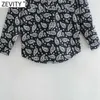 Zevity Women Vintage Black White Patchwork Cashew Nuts Print Kimono Shirt Female Casual Blouse Roupas Chic Femininas Tops LS7588 210603