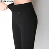 calças pretas elásticas com perneiras magras de cintura alta Leggings espessos de veludo espesso calça de inverno de cintura alta feminina calça de lã Mom 210412