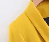 女性エレガントな黄色いブレザーとジャケットポケットダブルブレストアウターオフィスレディーワークシックなトップススーツコート211019