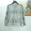 Dames Blouses Shirts 2022 Floral Print Dames Blouse Borduurwerk Twee-Color Stand Collar Long-Mouwen Shirt