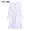 Women Sweet Fashion Button-up Ruffled Midi Dress Vintage Peter Pan Collar Long Sleeve Female Dresses Vestidos 210416