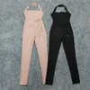 Women Sexy Designer Halter Nude Black Bandage Jumpsuit Bodycon High Street Celebrity Skinny Party Rompers 210527