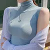 Korea summer micro-transparent high-neck bottoming t-shirt Office Lady Broadcloth Sleeveless Short 210416
