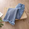 Frühling Herbst Casual 3-12 Jahre Kinder Elastische Lange Hosen Gewaschen Quaste Baby Kinder Mädchen Breite Bein Ausgestelltes Denim Jeans 210529