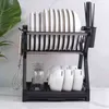 Dubbellaags Opslag Rack Drain Bowl Kitchen Organizer Accessoires Diadable Plank Bestek 211112