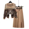 deisnged fashion pieces knit two zebra print tops pullover+ knee dress casual wear versatile soft sweater autumn winter