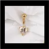 Bell Pierścienie Biżuteria Dostawa 2021 12pcs 18K Złote Heart Rhinestone Bow Dangle Belly Bell Button Body Piersing Pierce Ueltl