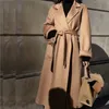 Winter Korean High-end Water Corrugated Woolen Overcoat Fashion Long Bathrobe Style 100% Wool Jacket Coat Women 210930