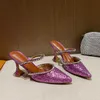Spring and Summer Pointed Toe Slippers High-heeled Sandals Rhinestone Leopard Wear Mueller Women Slipper